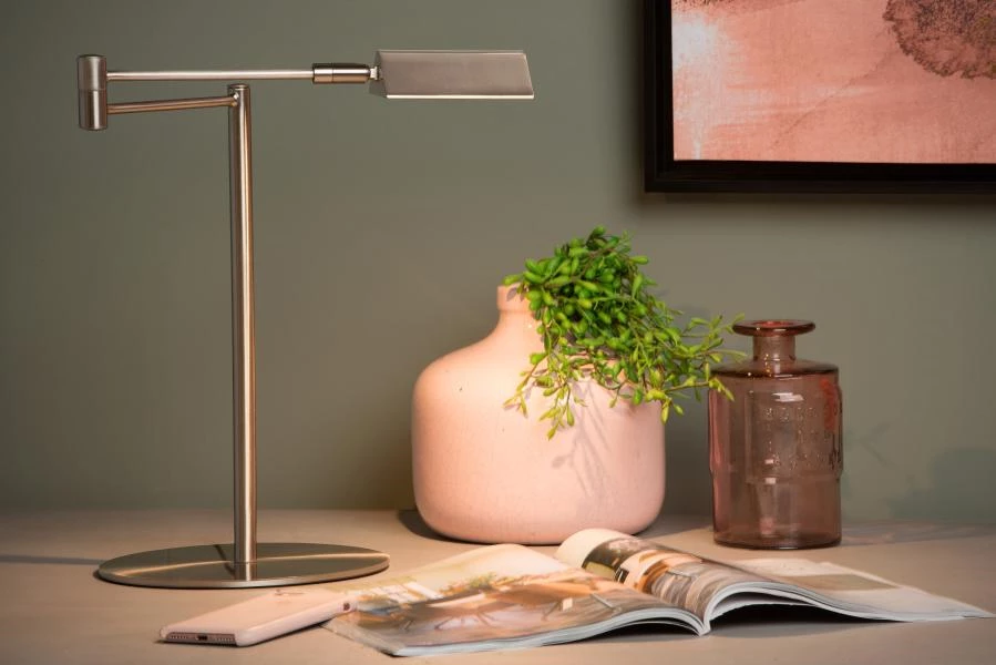 Lucide NUVOLA - Desk lamp - Ø 20 cm - LED Dim. - 1x9W 3000K - Satin Chrome - ambiance 1